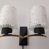 Pair of double wall lights in bubbled glass by Maison Arlus, France circa 1960.