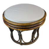 Pouf, tabouret en rotin, coussin neuf
