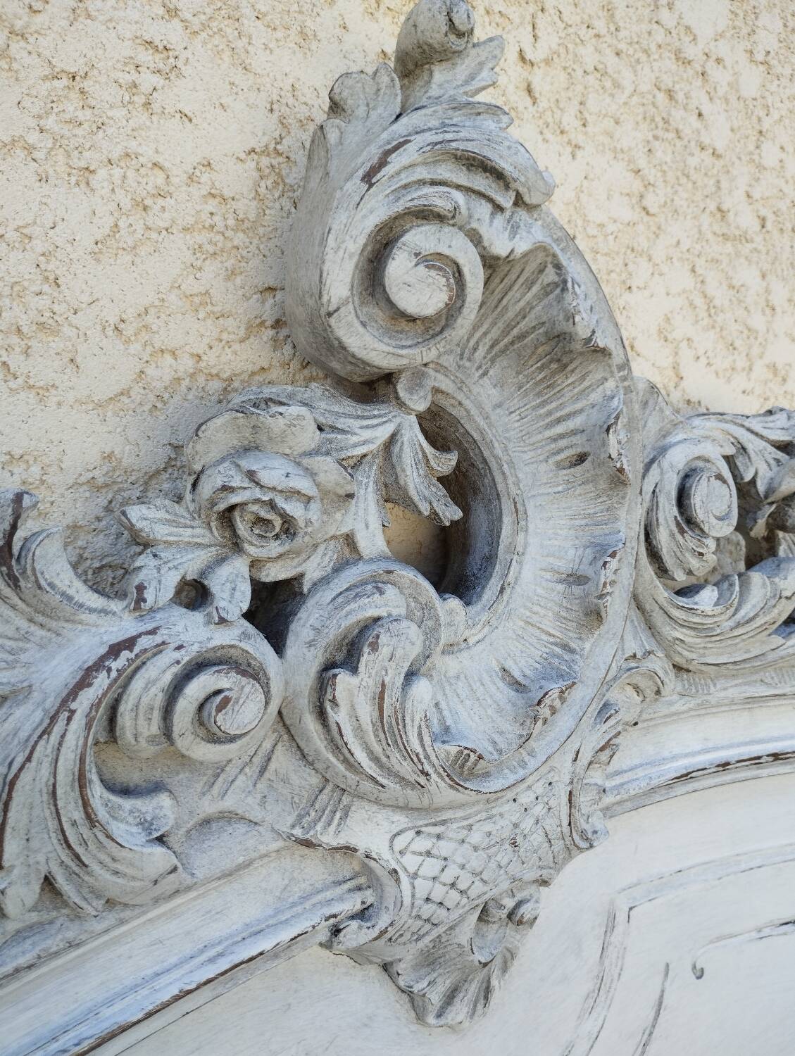Louis xv style headboard with shabby chic patina