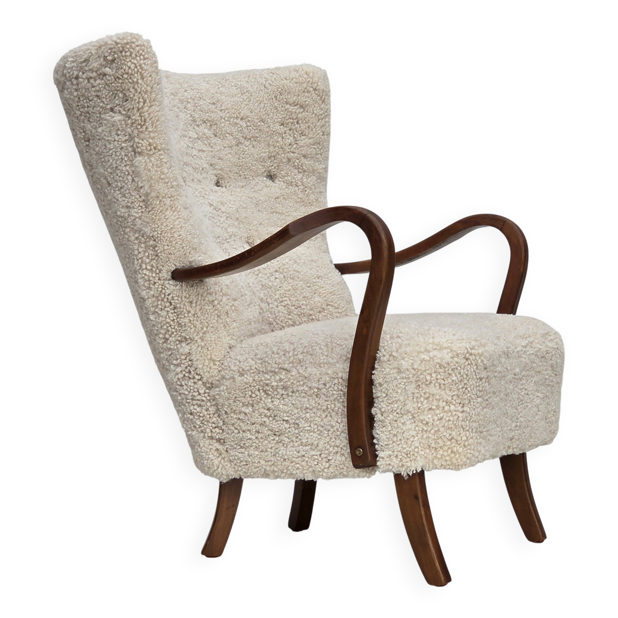 1960s, Danish design by Alfred Christensen, reupholstered, sheepskin.