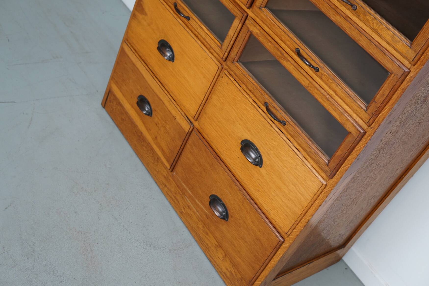 English Haberdashery Shop Cabinet with Glass Fronted Drawers, Circa 1930s