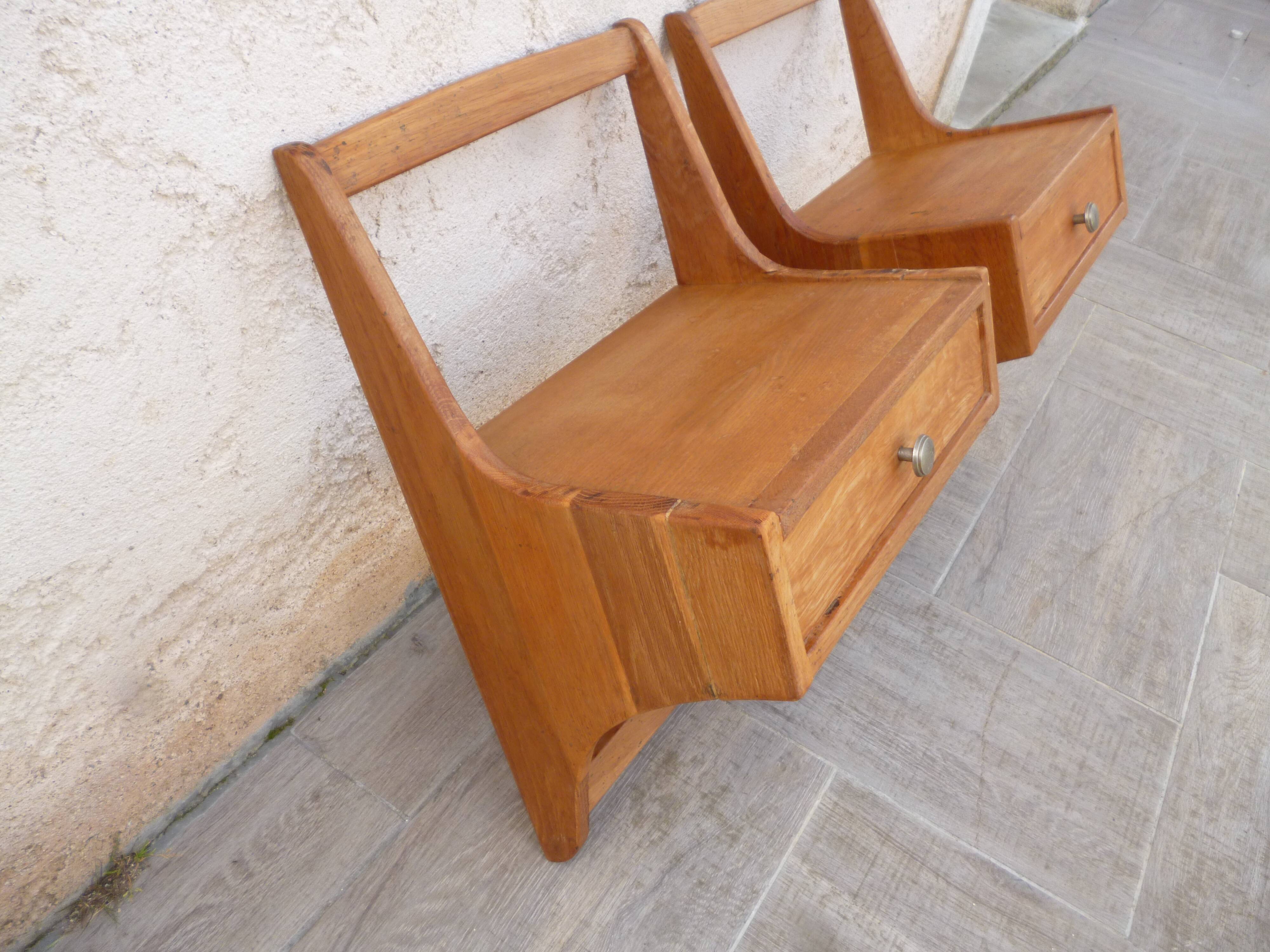Pair of vintage solid wood hanging bedside tables