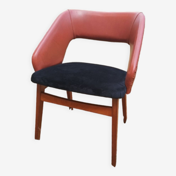 Fauteuil vintage skaï et velours SNA Roset