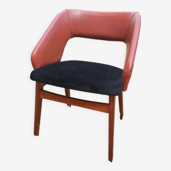 Vintage armchair skaï and velvet SNA Roset.