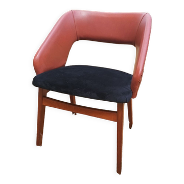 Fauteuil vintage skaï et velours SNA Roset
