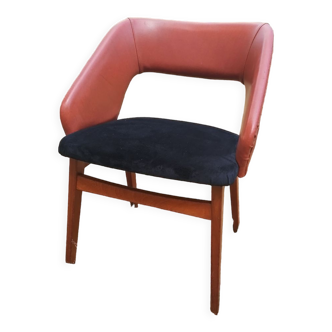 Fauteuil vintage skaï et velours SNA Roset