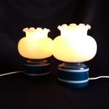 Pair of duck blue and white opaline lamps