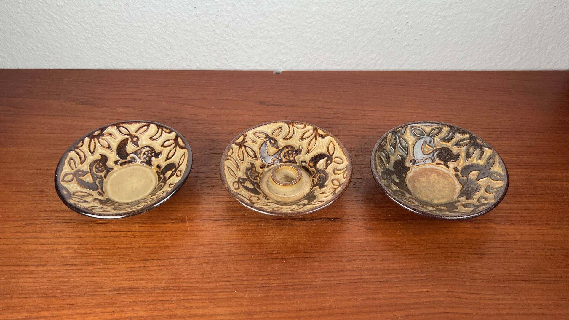 Bols et porte-bougie en poterie d'atelier danoise du milieu du siècle moderne de Michael Andersen Keramik, années 1960, lot de 3