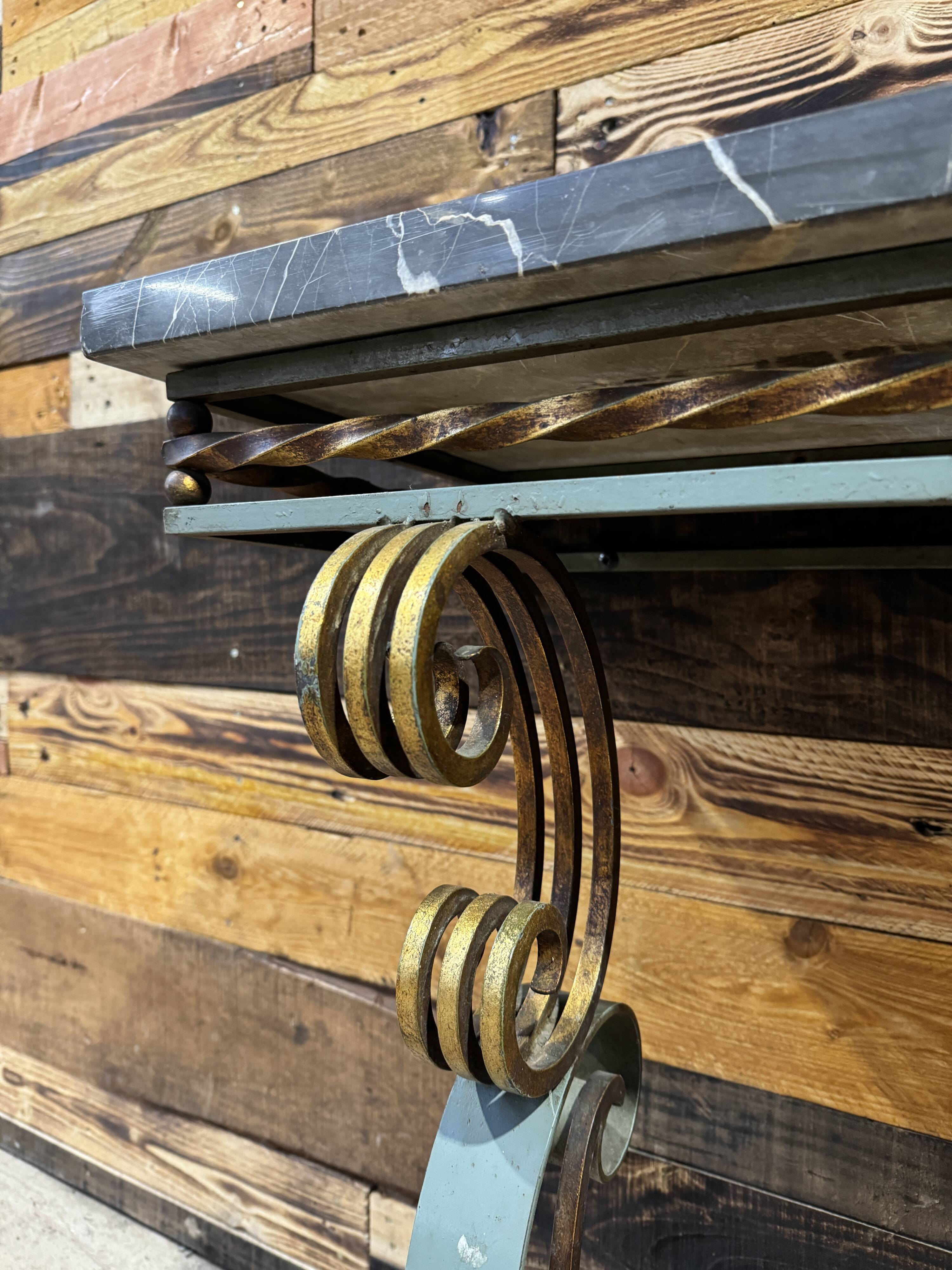 Art Deco marble and wrought iron console