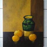 Still life painting with oranges and vase signed oil on canvas