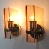 Pair of veca wall lamps in pink murano glass italy 1970