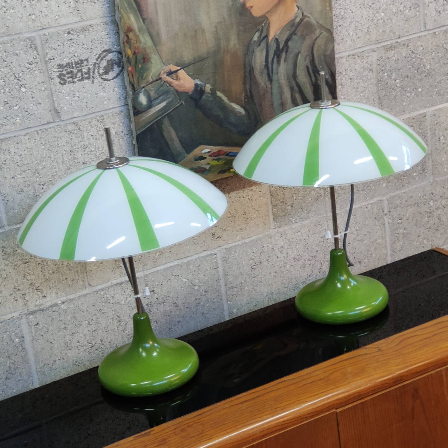 Pair of opaline lamp Space age Czech 1970