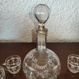 Service à liqueur en verre émaillé de blanc et de orange