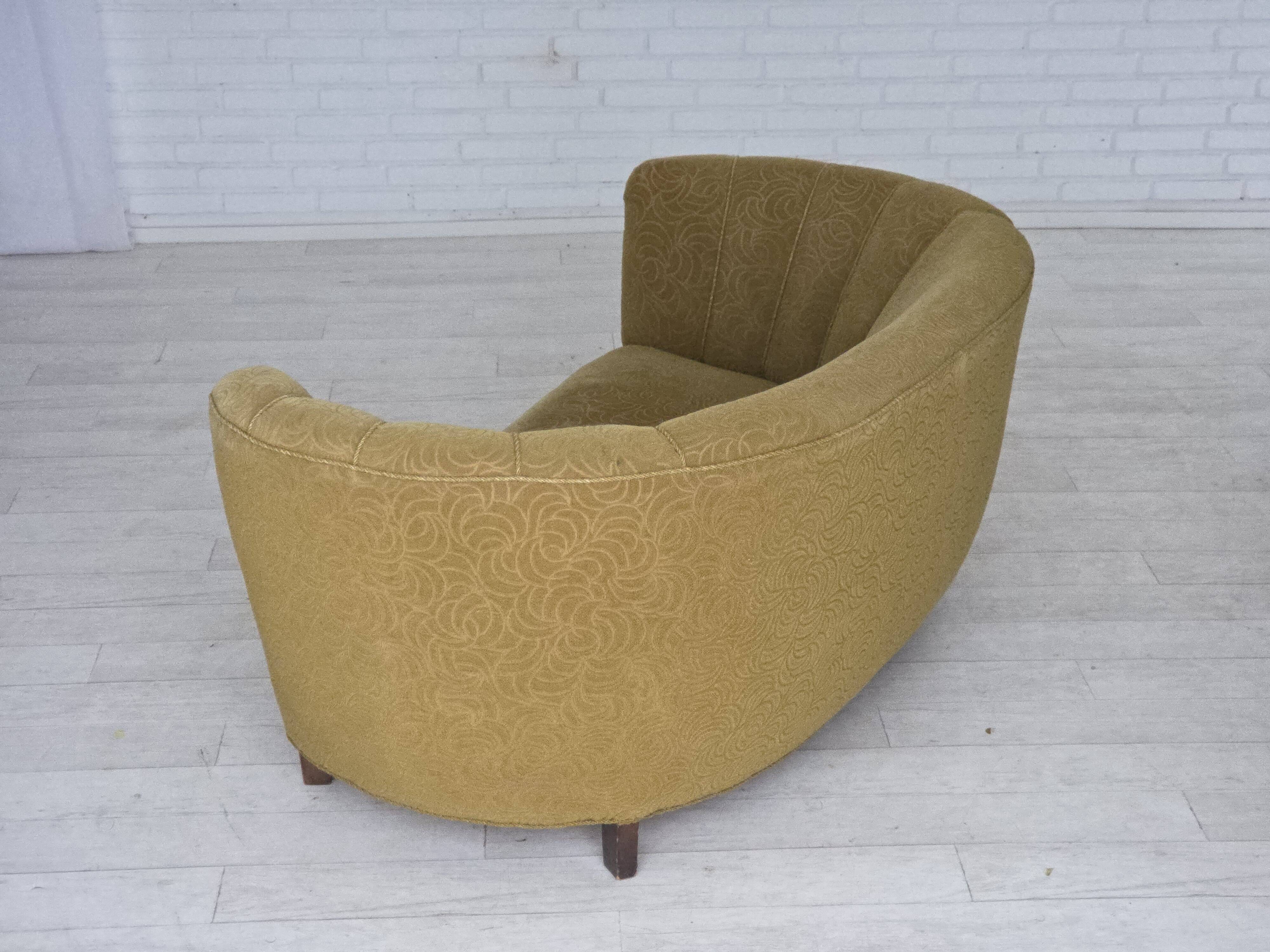 1960s, Danish 2-seater "Banana" sofa, furniture velour, beech wood.