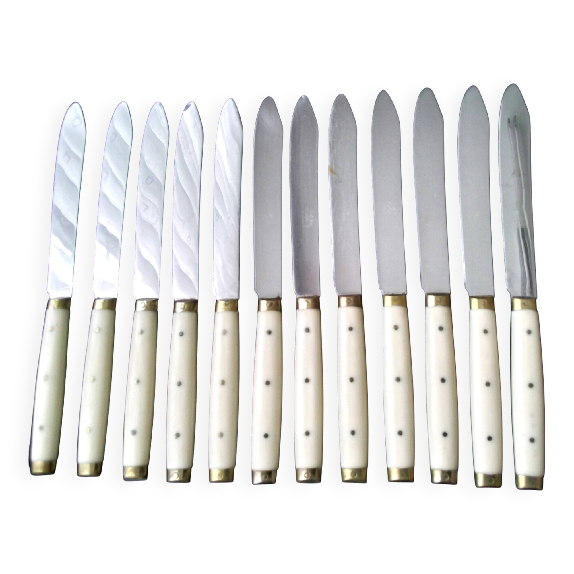 12 vintage bakelite brass and stainless steel table knives