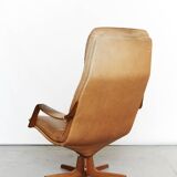 Berg Furniture Teak&Leather swivel Highback Lounge Chair