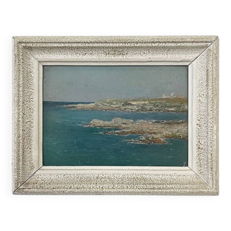 Painting “Seaside”, Attributed to Y. Hilligot, Oil on strong cardboard