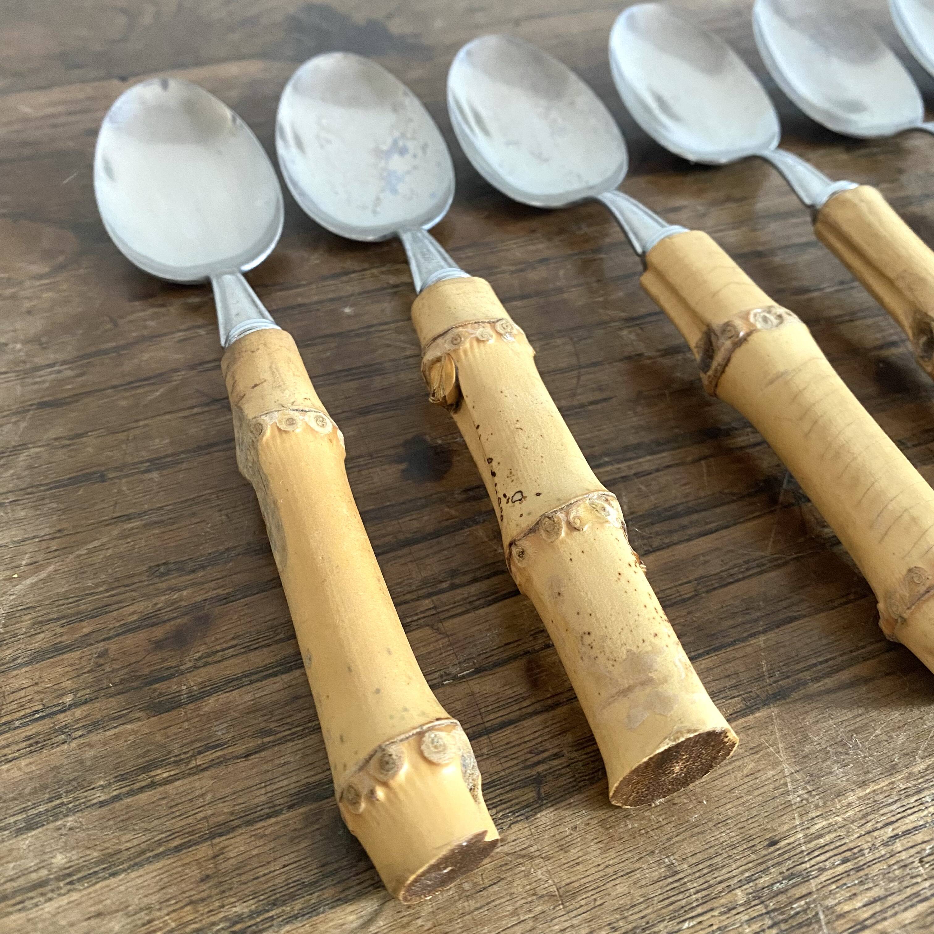 Vintage soup spoons with bamboo handle