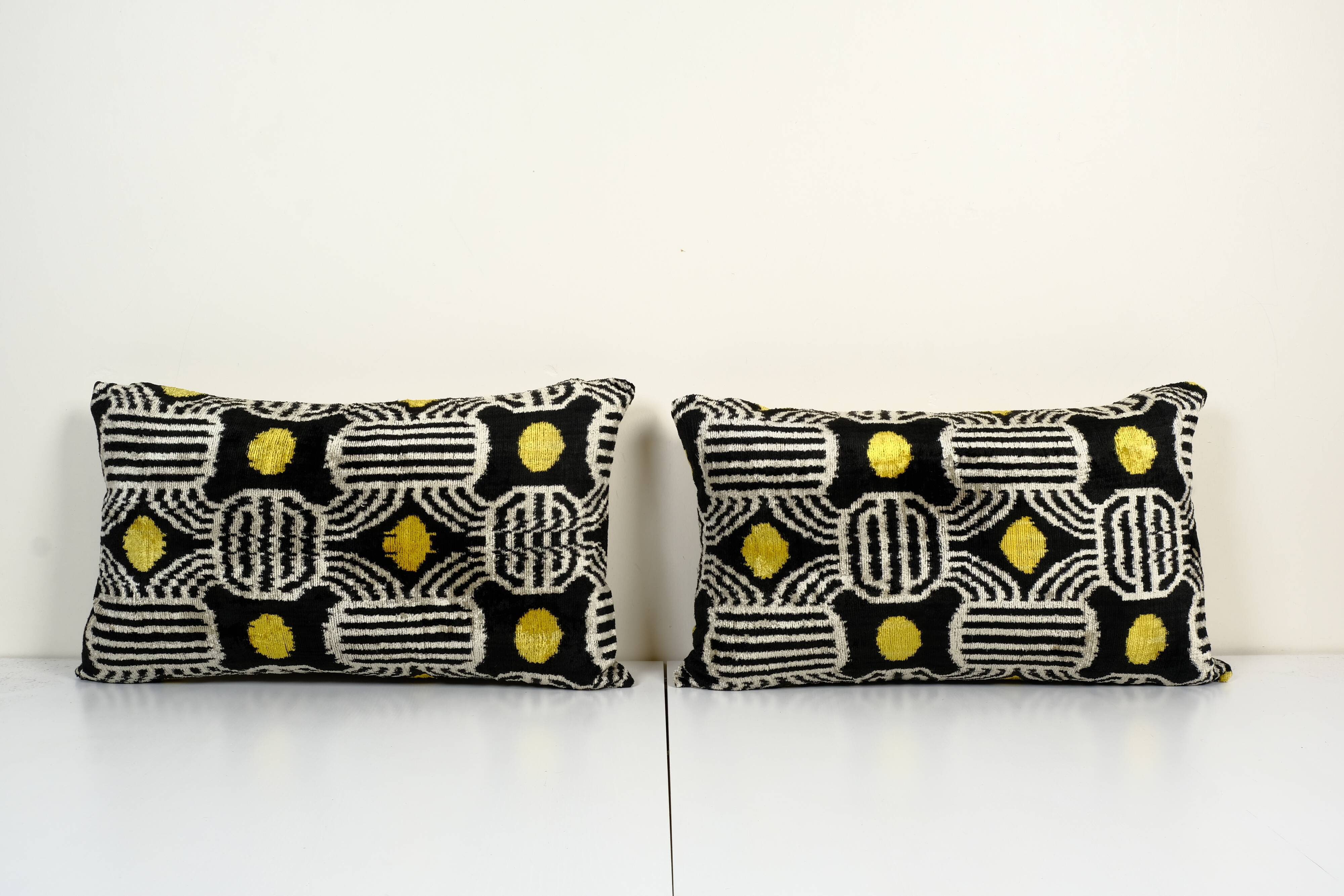 Set of two silk ikat velvet pillow covers