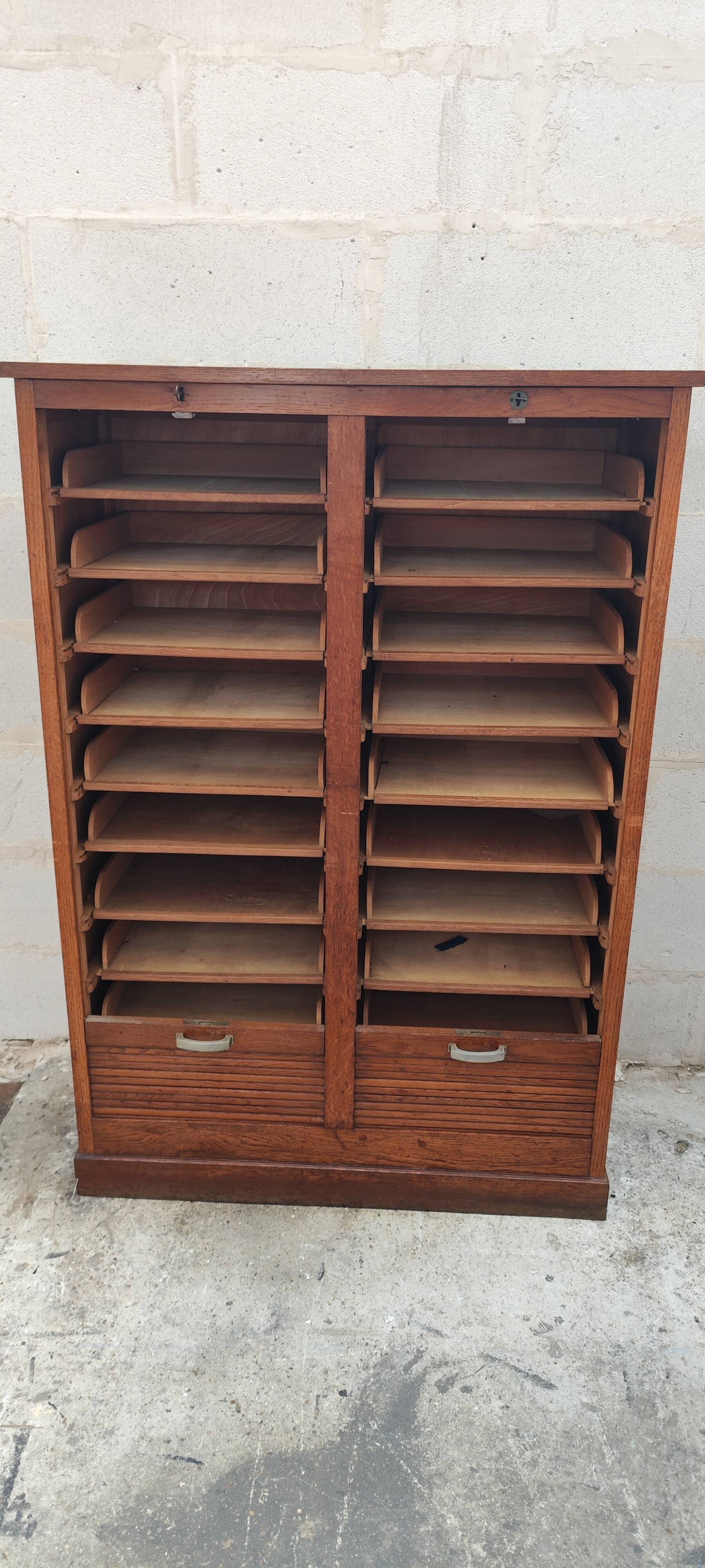 old double filing cabinet with curtains in oak professional furniture