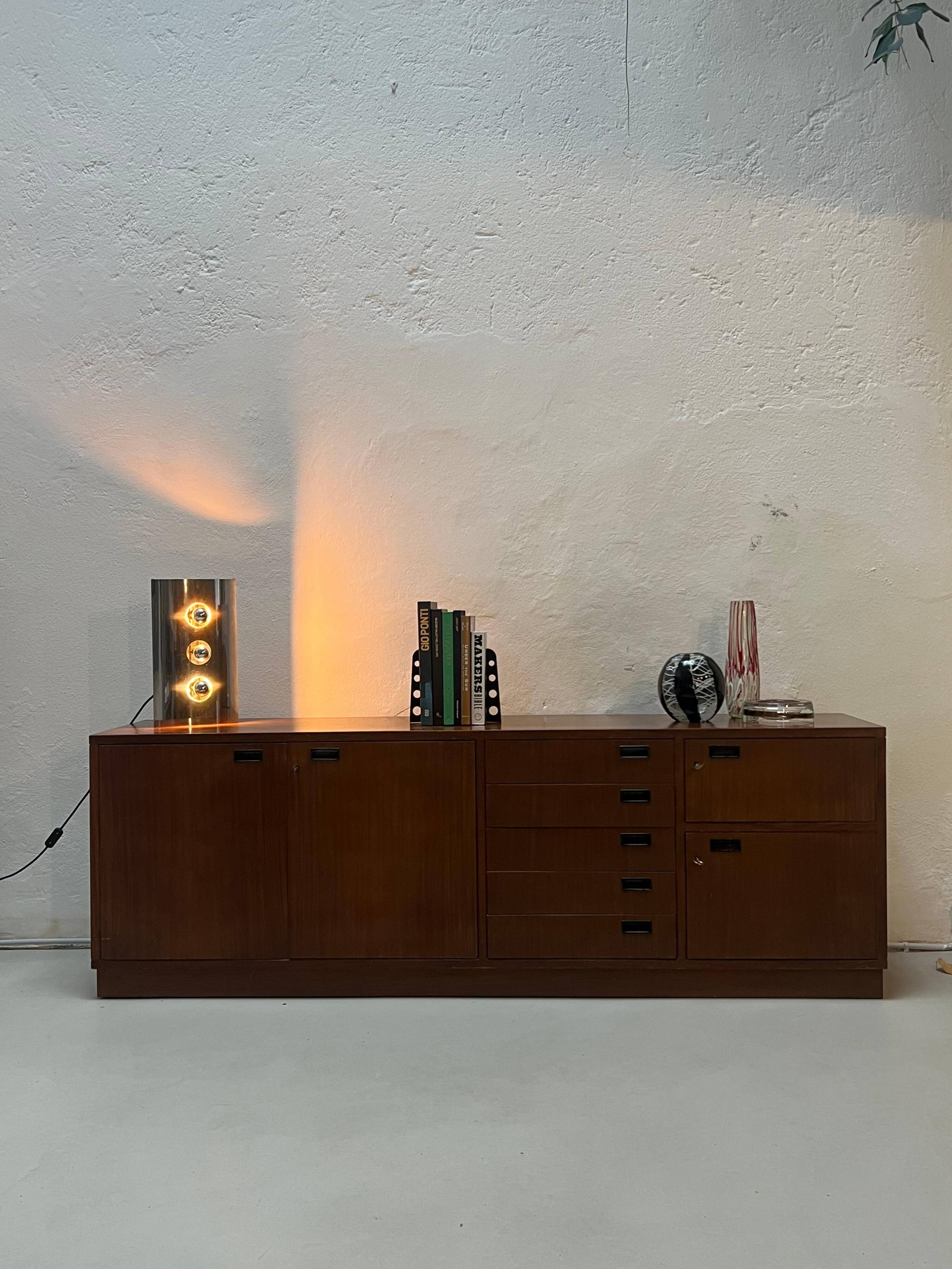 Vintage Italian Sideboard, Mid-Century Modern Wood Cabinet with Lockers 1960's