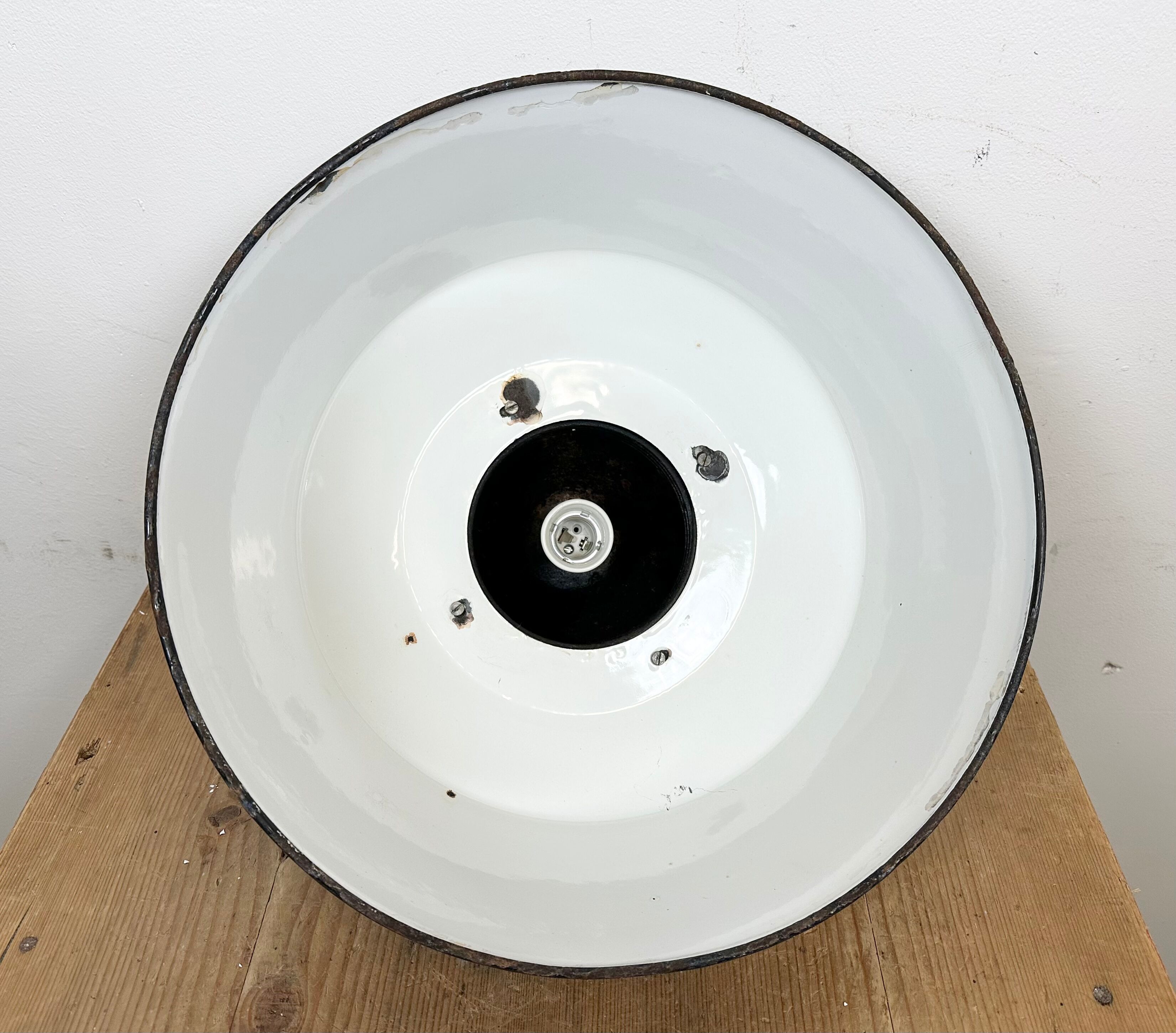 Industrial Grey Enamel and Cast Iron Pendant Light, 1960s