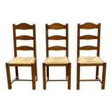 3 chaises bois massif paillées type ferme dossier haut