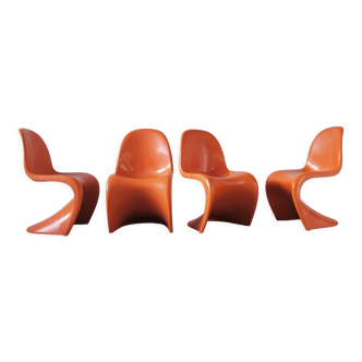 Orange Panton Chair by Verner Panton for Herman Miller set of 4