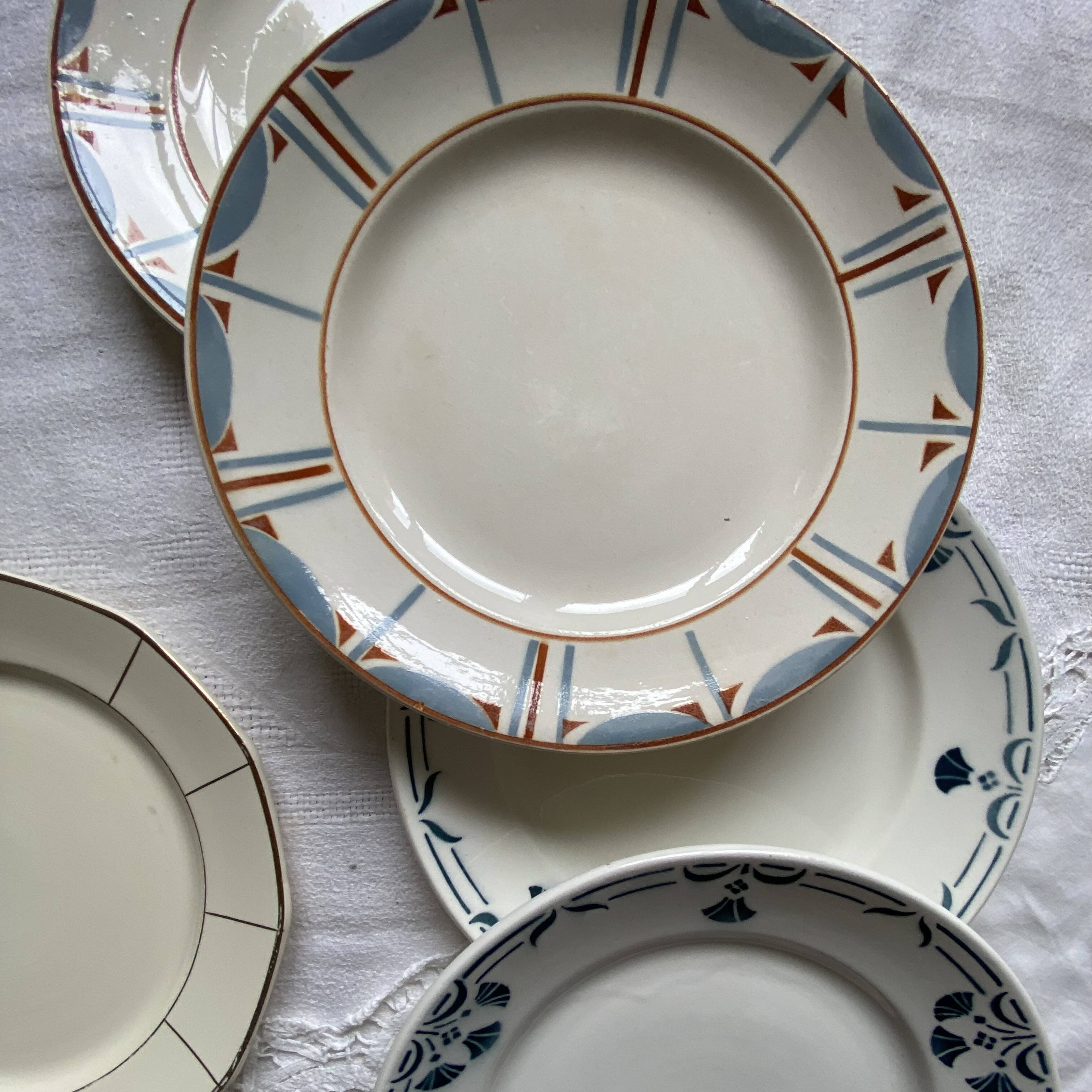 Set of 6 mismatched old earthenware dessert plates Badonviller Longwy