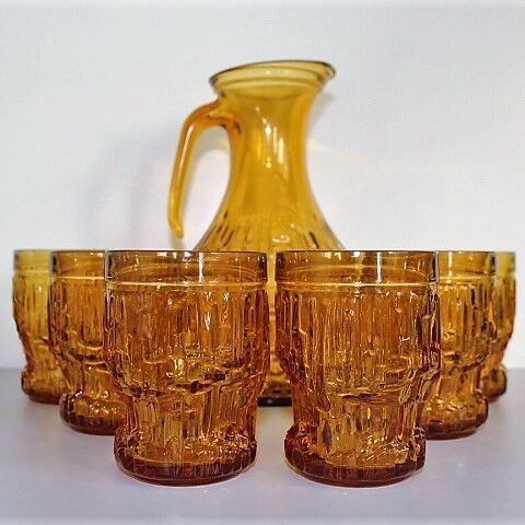 Service amber glasses and Bormioli decanter