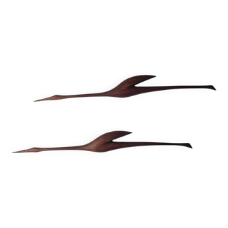 Pair of Midcentury Rare Teak Wall Sculptures of Birds Herons, Denmark, 1960