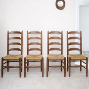 Architectural high-back chairs, straw seat, set of 4.
