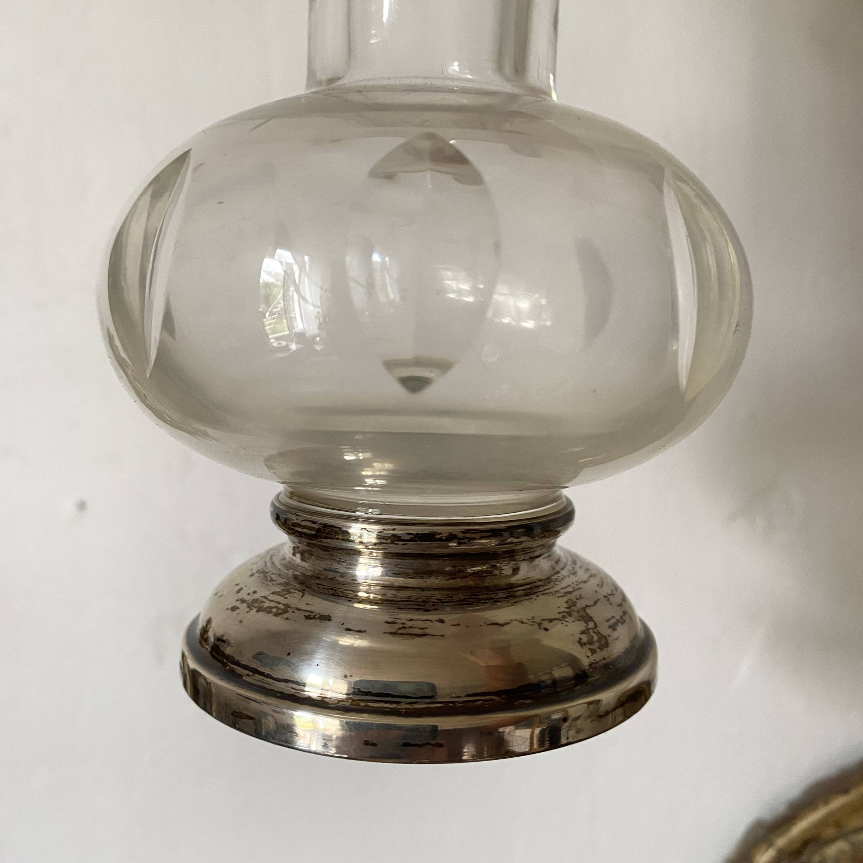 Vase tulipe en cristal ciselé  et argent 23 cm