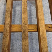 Wooden slatted display bench or support, France circa 1960.
