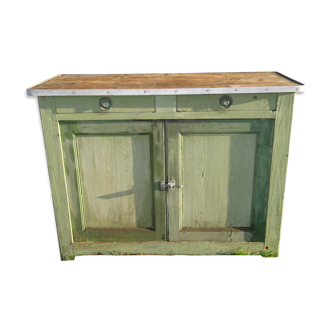 Buffet bas parisien 1950 bois naturel et peinture ancienne