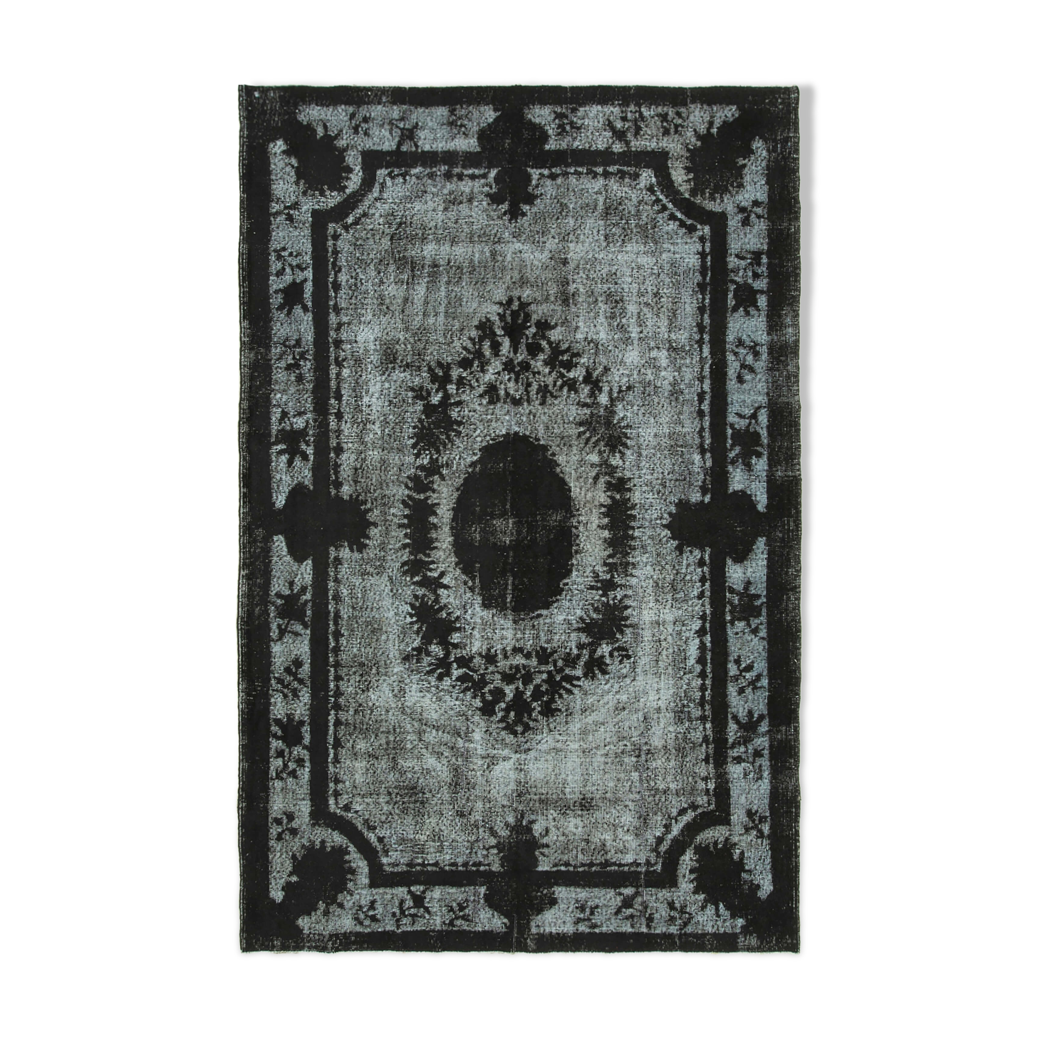 Handmade distressed oriental 1970s 196 cm x 303 cm black carpet