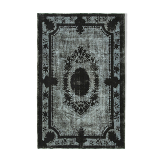 Handmade distressed oriental 1970s 196 cm x 303 cm black carpet