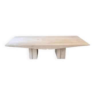 French coffee table in softened travertine by Claude Berraldacci