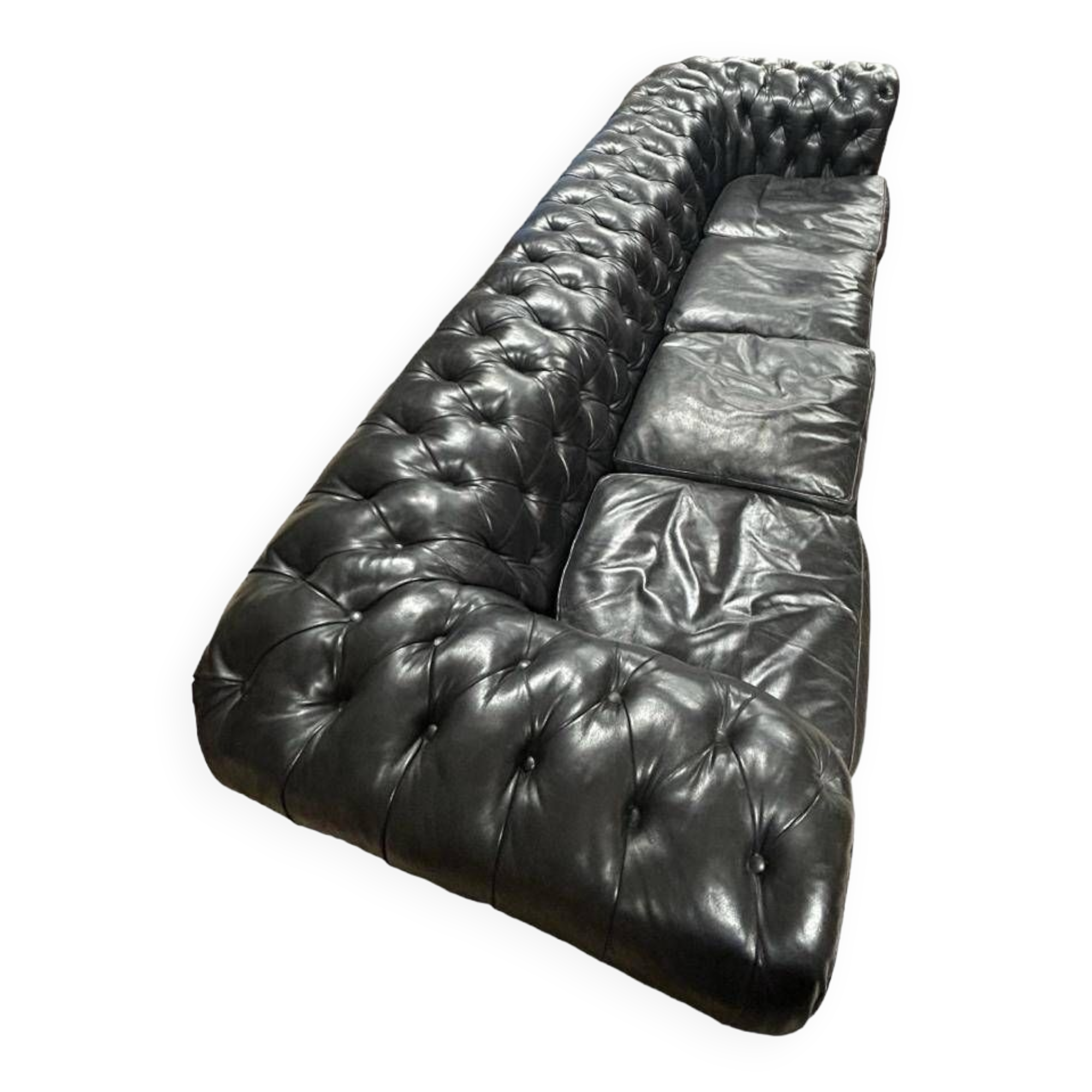 Large and old four-seater leather chesterfield sofa early 20th century l 260 cm