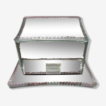 Vintage bevelled antique glass-mirror jewelry box