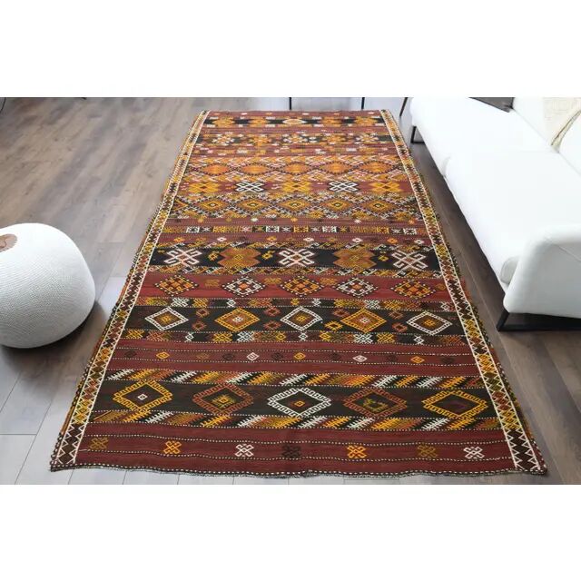 Vintage Turkish Oushak handmade wool cotton red area rug 178x335