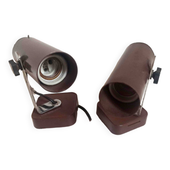 Pair of 70s dark brown adjustable wall lights