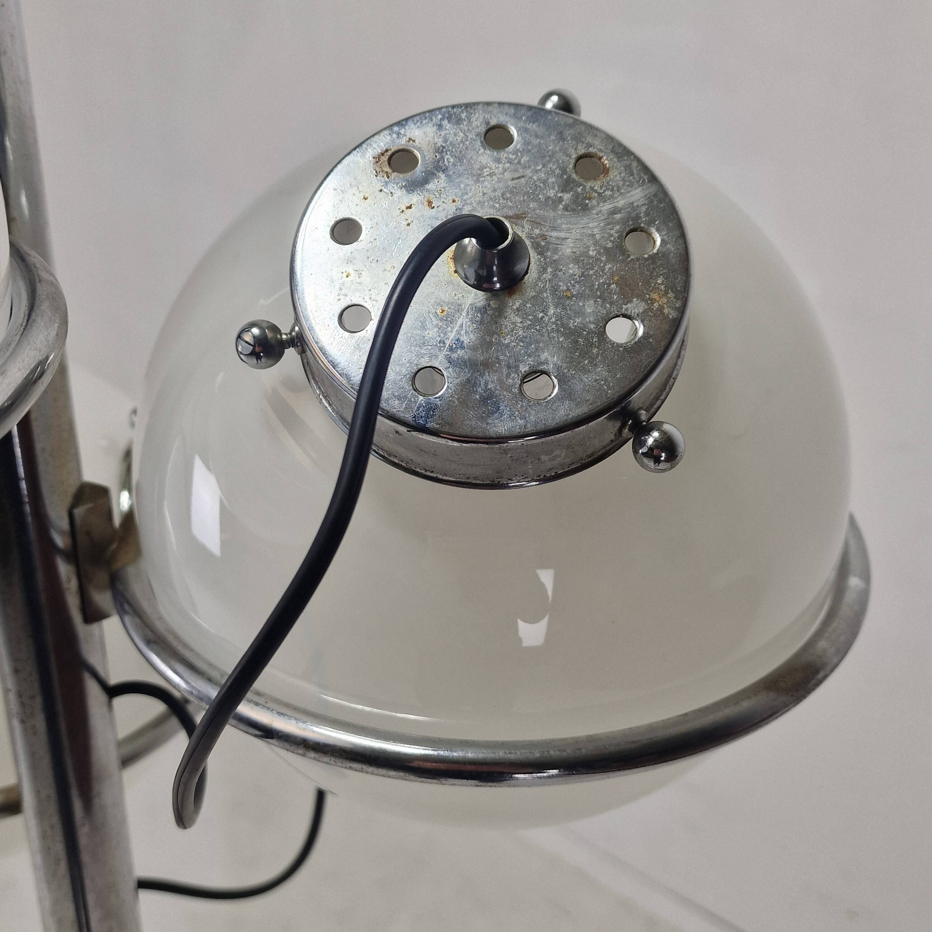 Italian Chrome Lamp with Three Opaline Glass Globes – 1970s