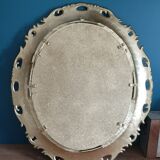 Mirror oval frame carved gilded patinated