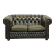 Green Vintage English Cowhide Leather Chesterfield 2-Seater Sofa