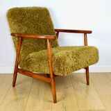 Vintage armchair, 1970s, red fox - high pile Camel