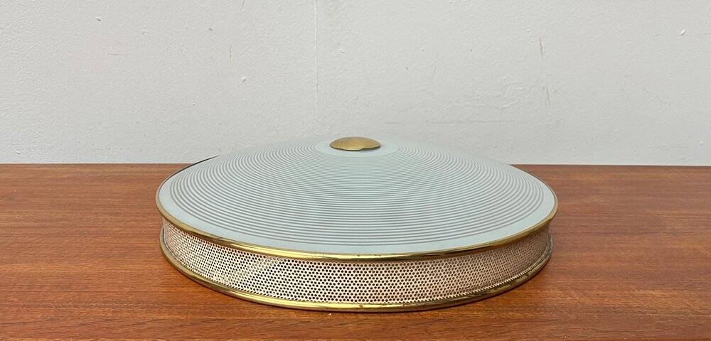 Metal ceiling pendant lamp, made of glass and metal, German mid-century modern style, 1960s.