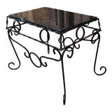 Table basse en fer forgé avec plateau en marbre noir