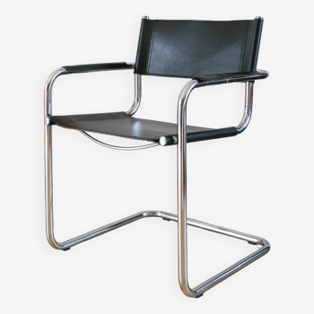 Fauteuil tubulaire en croute de cuir et chrome Cantilever