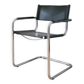 Tubular armchair in split leather and chrome Cantilever